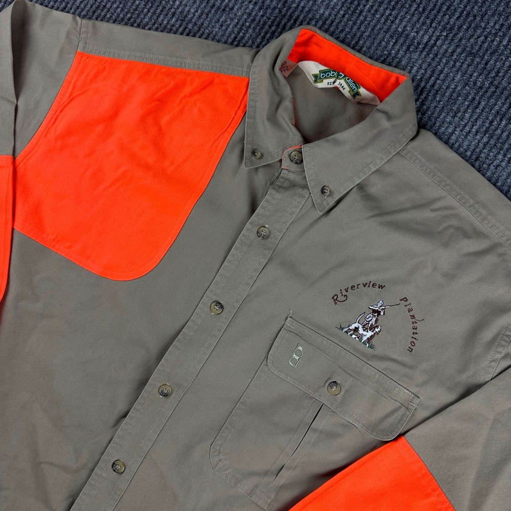 Bob Allen Mens Shooting Shirt XL Khaki Blaze Orange Riverview Plantation Hunting